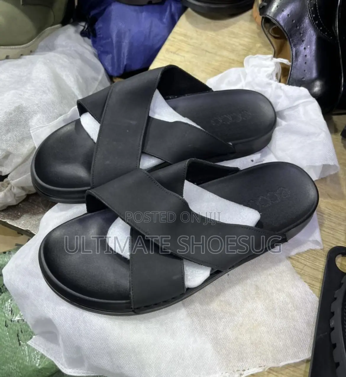 Ecco Mens Push-Ins Leather Sandals