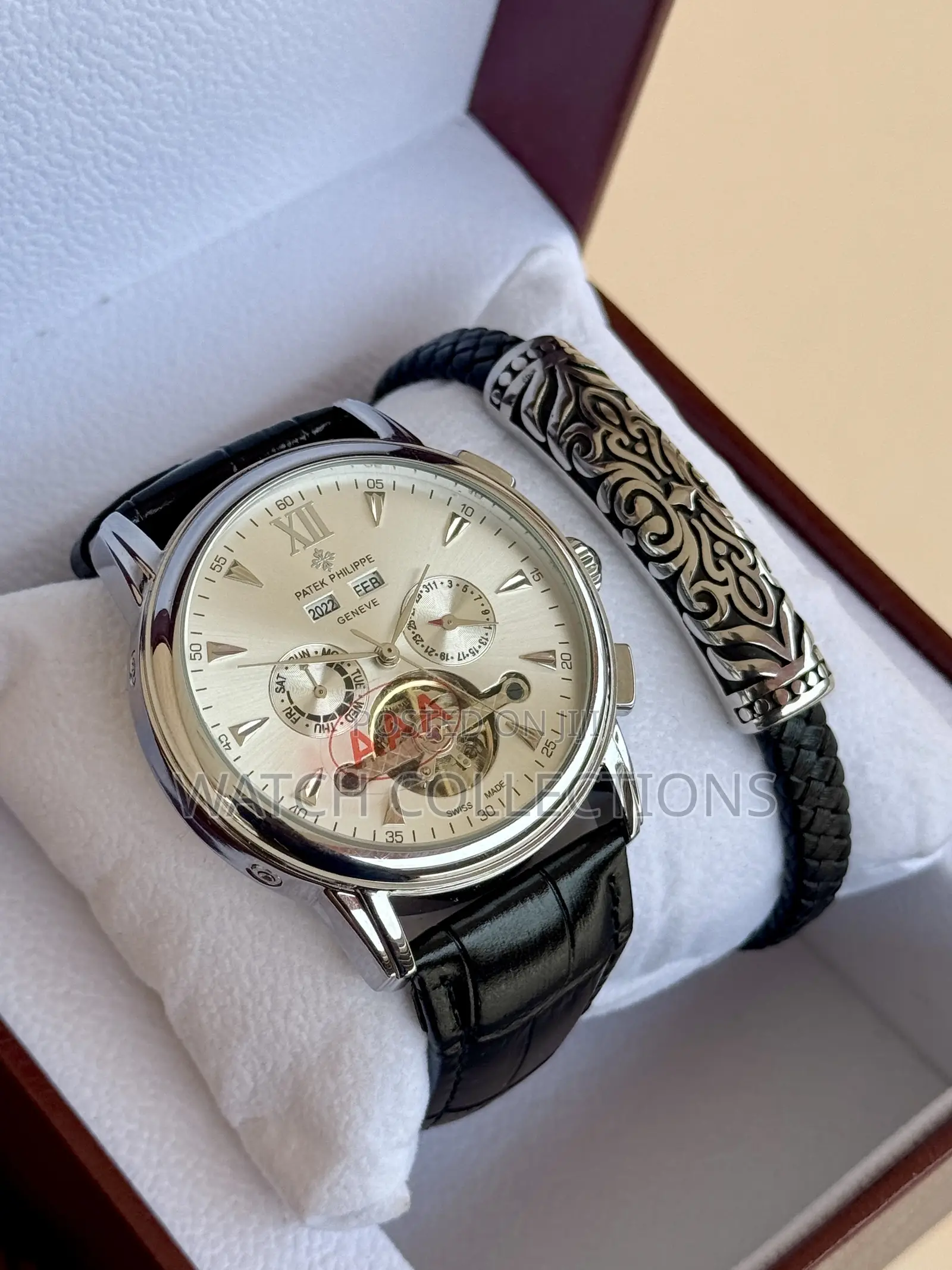 Full Date Mechanical Leather Patek Phillipe Watch