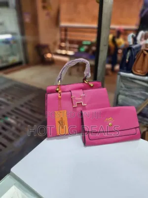 2 Pc Ladies Classic Handbag With Multiple Compartments- Gold