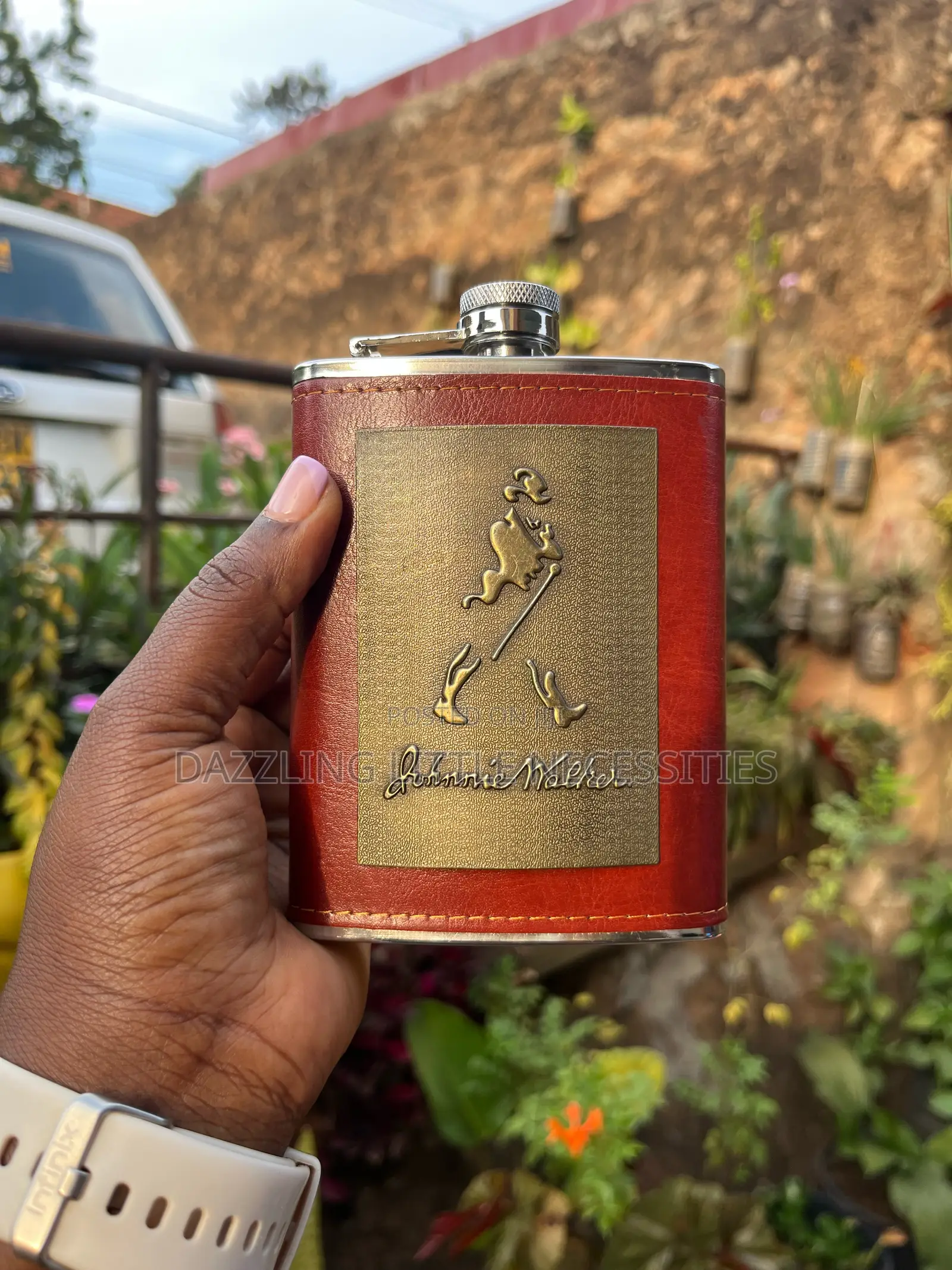 Johnnie Walker Leather Hip Flask (Stainless Steel)