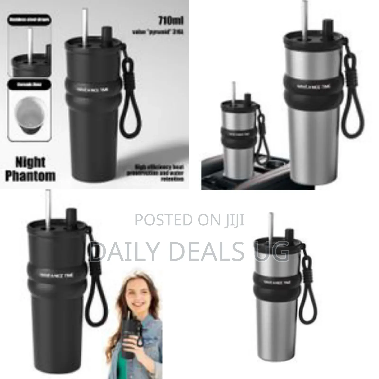 Insulated Coffee Cup Large Capacity Tea Mug With Straw, 710ml
