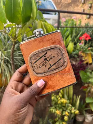 Black Label Leather Hip Flask (Stainless Steel)