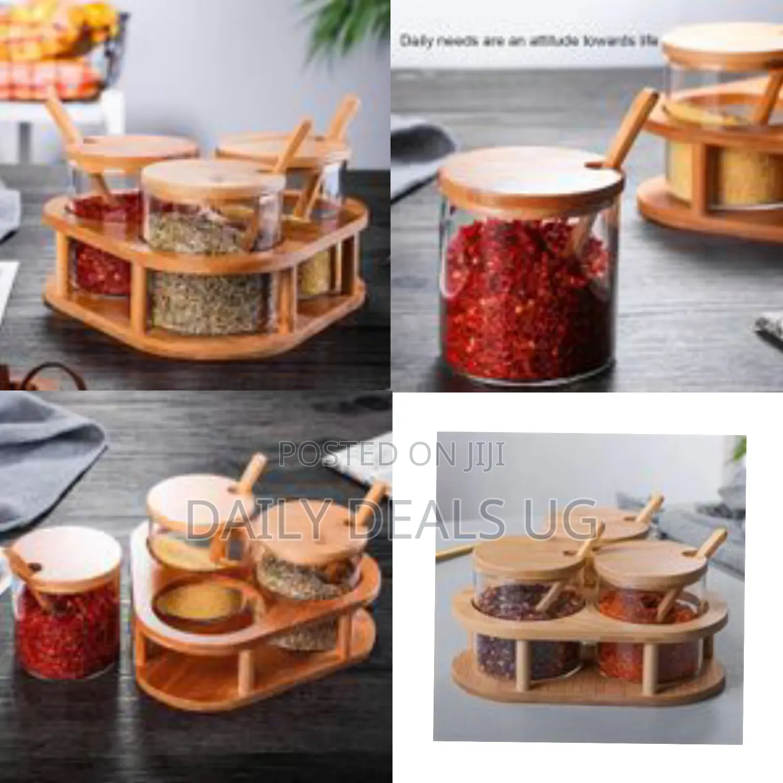 3 Pack Clear Condiment Jars With Bamboo Lid and Spoon, 280ml