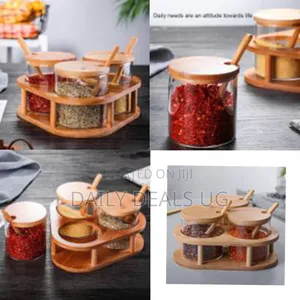 3 Pack Clear Condiment Jars With Bamboo Lid and Spoon, 280ml