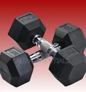 Pair of Rubber Coated Dumbbells 7.5kg Black Silver