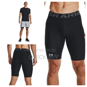 Men's Under Armour Heatgear Long Compression Short in Black.