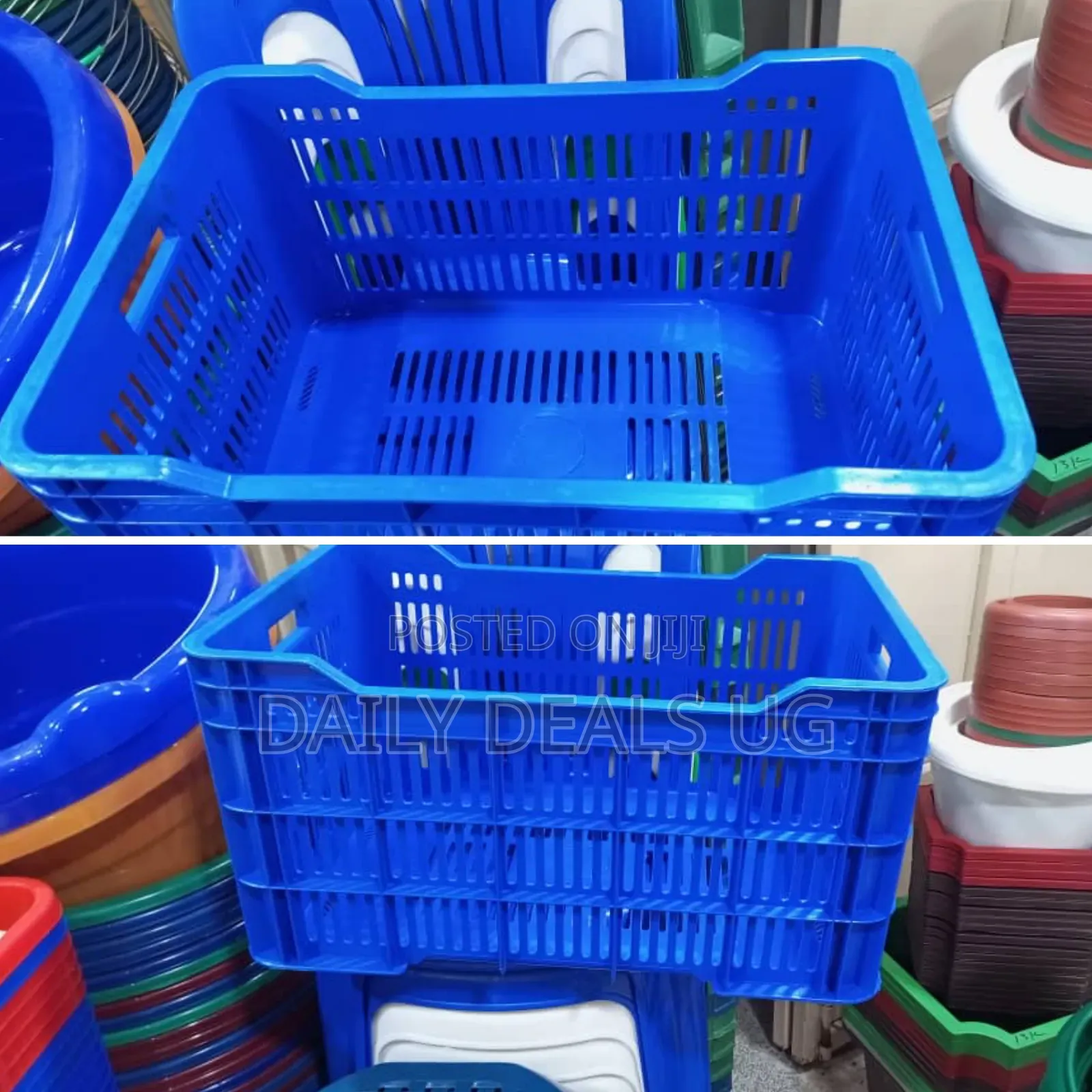 A Blue, Heavy-Duty, Multipurpose Plastic Crate