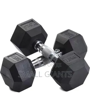 Pair of Rubber Coated Dumbbells 7.5kg Black Silver