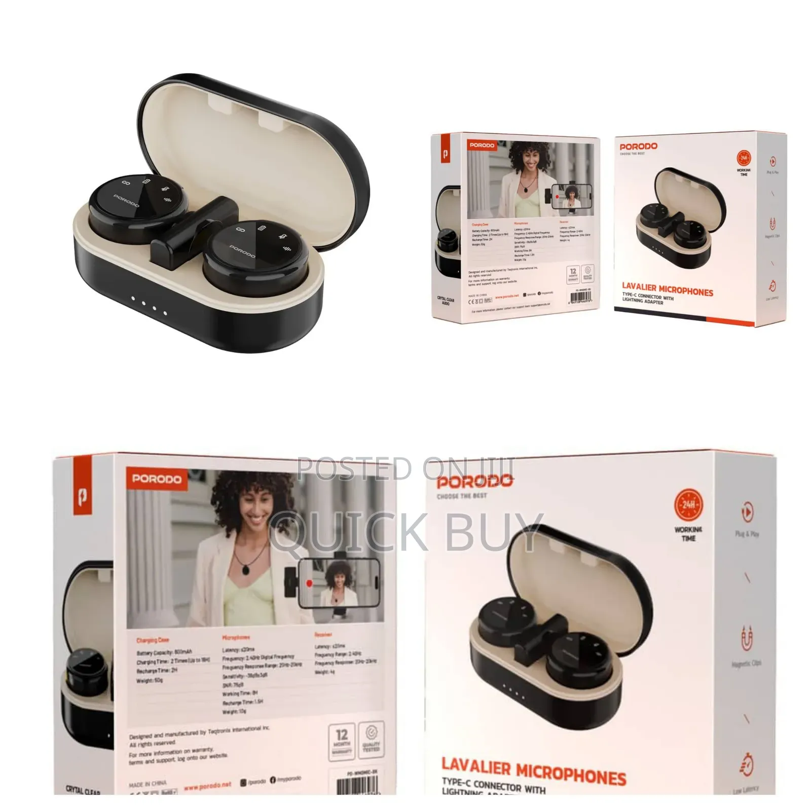 Porodo Professional Lavalier Microphone Set With a Charging Case