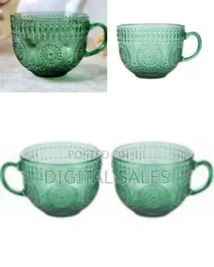 2 Pieces of Vintage Green 440ml Heat Resistant Glass Cups Coffee Tea