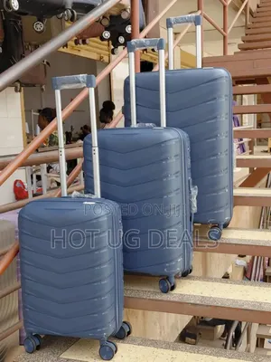 Set Of 3pcs Rubber Waterproof Travel Suitcases- Multicolor
