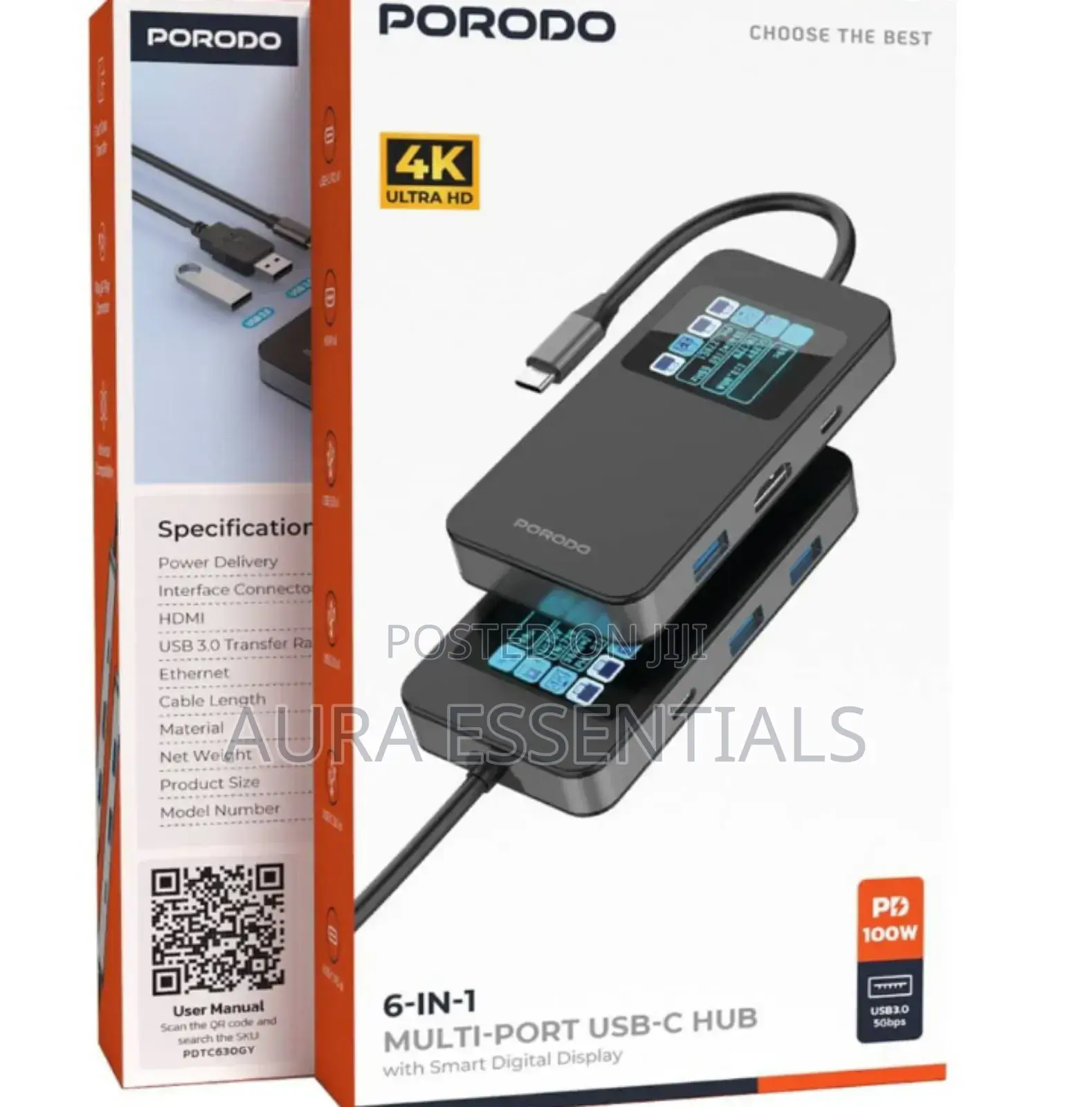 Porodo 6-in-1 Multi-Port Usb-C Hub