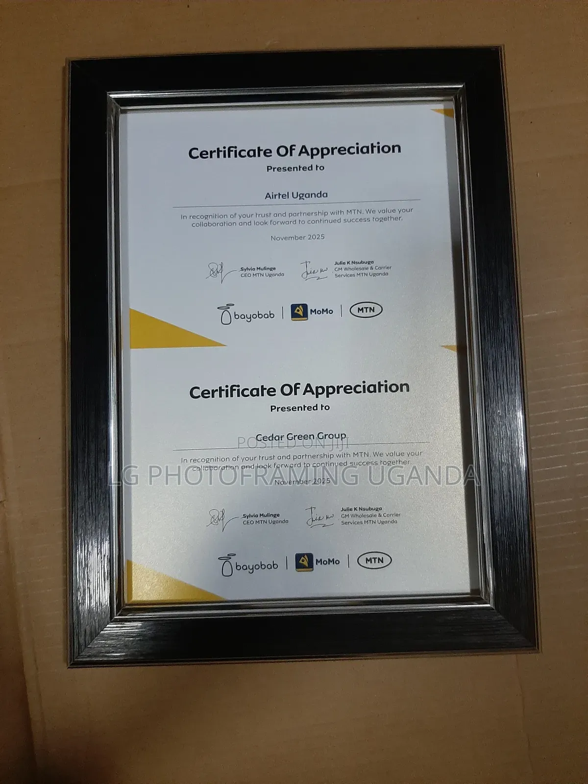 Certificate Framing