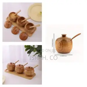 1 Set of 3 Seasoning Jars Plus Tray Set, Retro Wooden