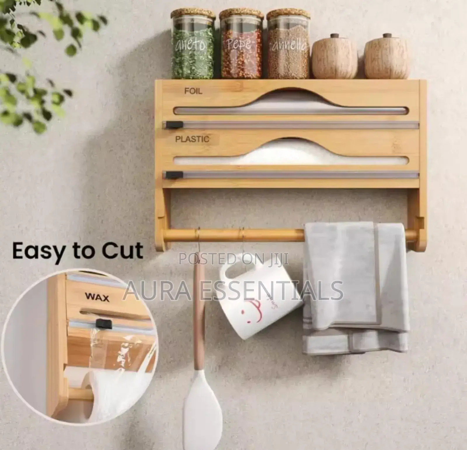 Wall-Mounted Bamboo Wrap Dispenser and Organizer