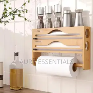 Wall-Mounted Bamboo Wrap Dispenser and Organizer