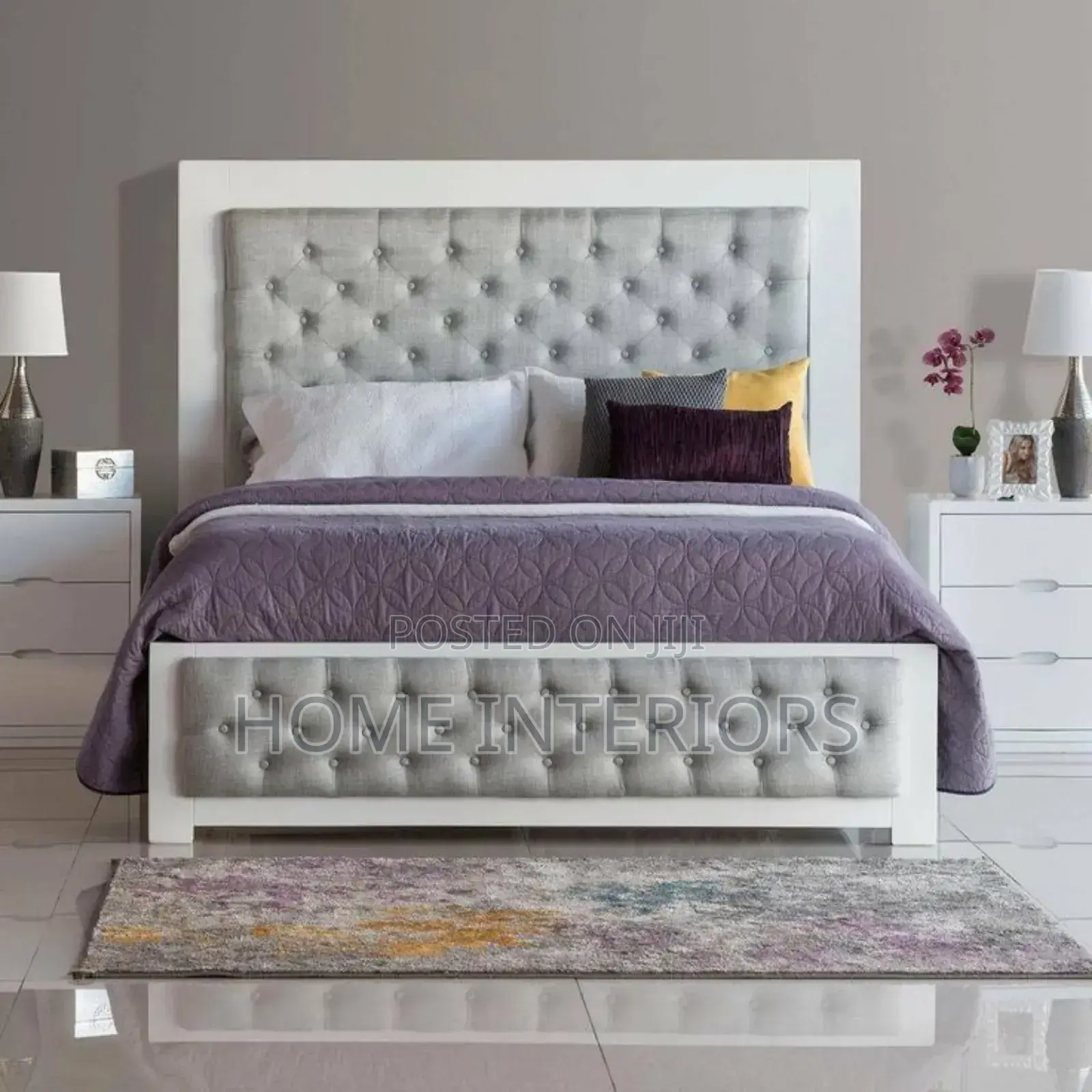 6 by 6 Bed in Gray and White Colour