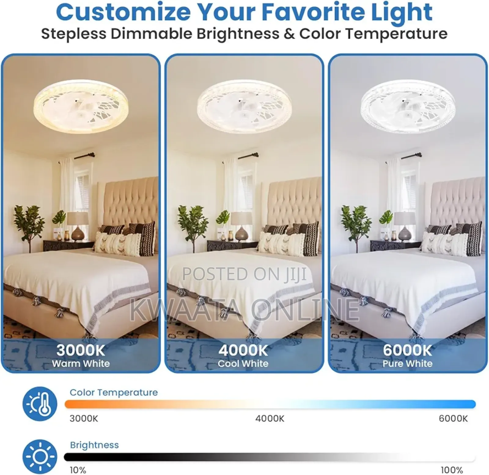 50w Ceiling Fan Light, 30cm Lamp With Remote Control Led Light