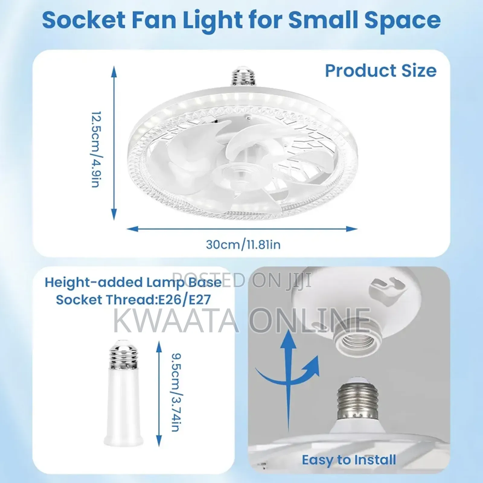 50w Ceiling Fan Light, 30cm Lamp With Remote Control Led Light
