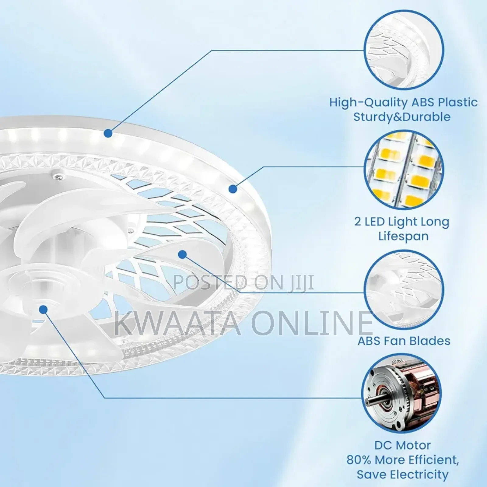 50w Ceiling Fan Light, 30cm Lamp With Remote Control Led Light