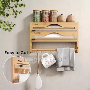 Wall-Mounted Bamboo Wrap Dispenser and Organizer.