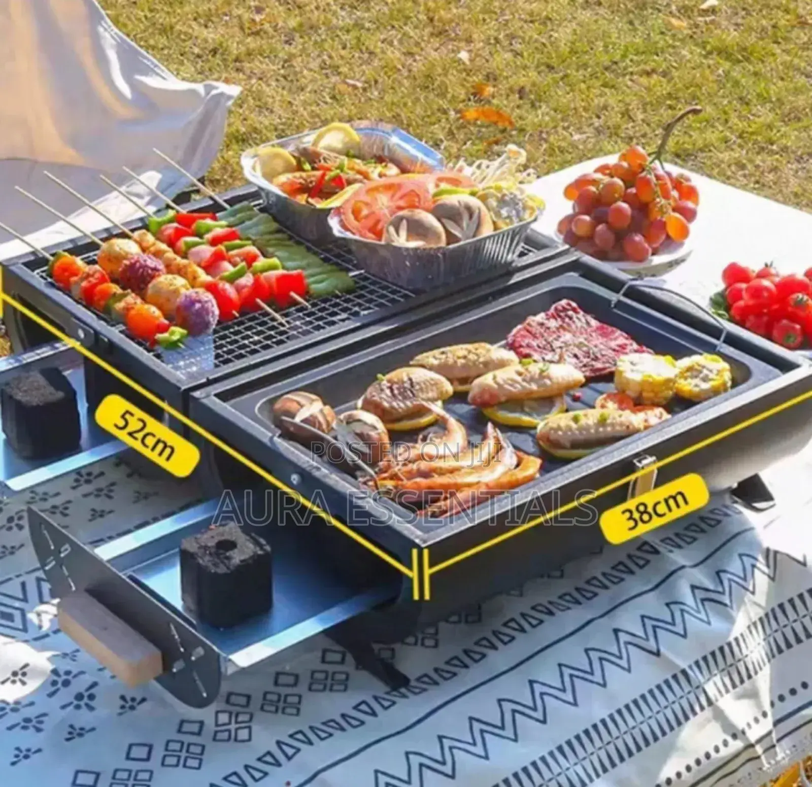 Portable, Double-Sided Charcoal Barbecue Grill