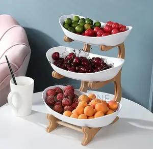 3 Tiers, Fruit Basket Stand With Natural Bamboo Stand