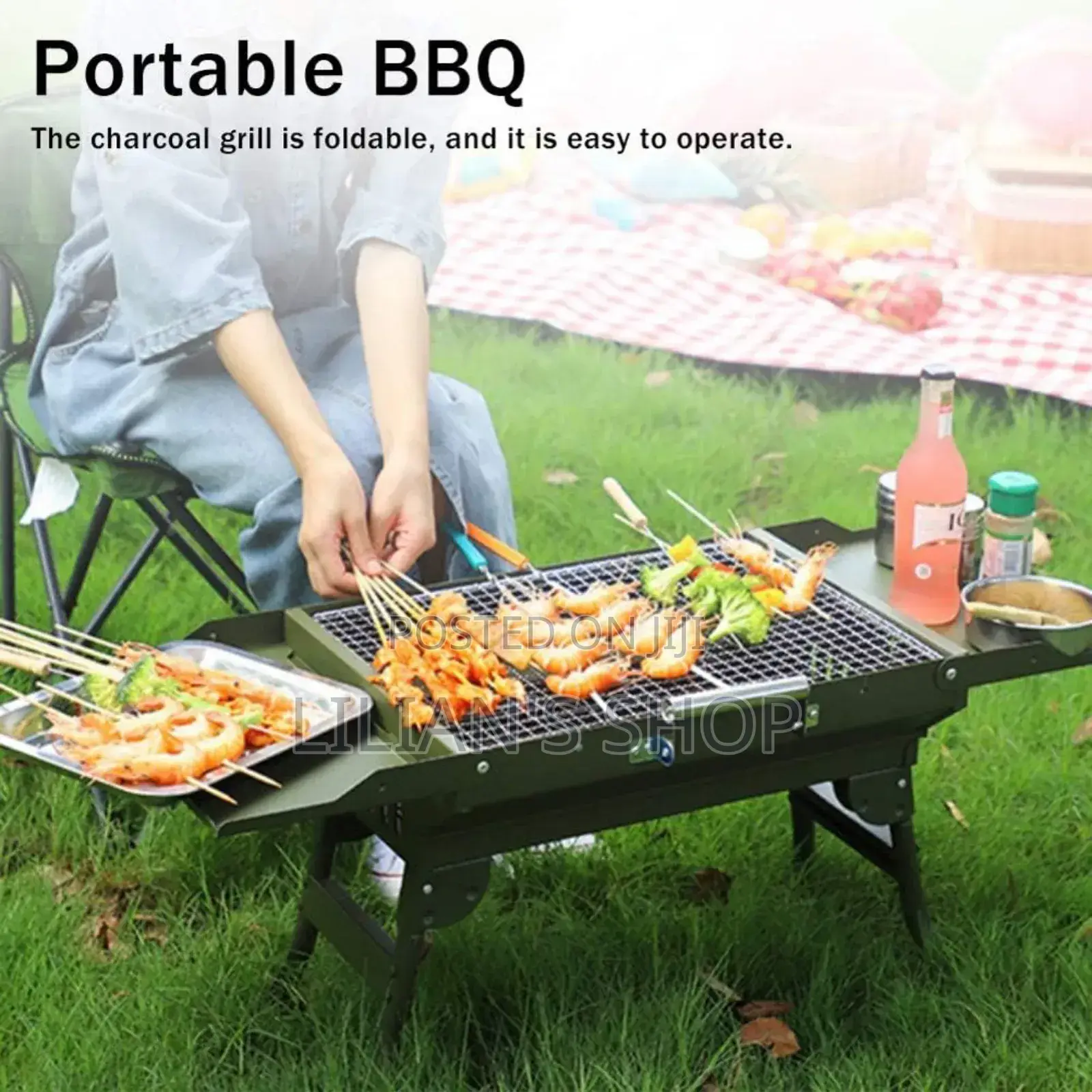 Portable Green Foldable Charcoal BBQ Grill