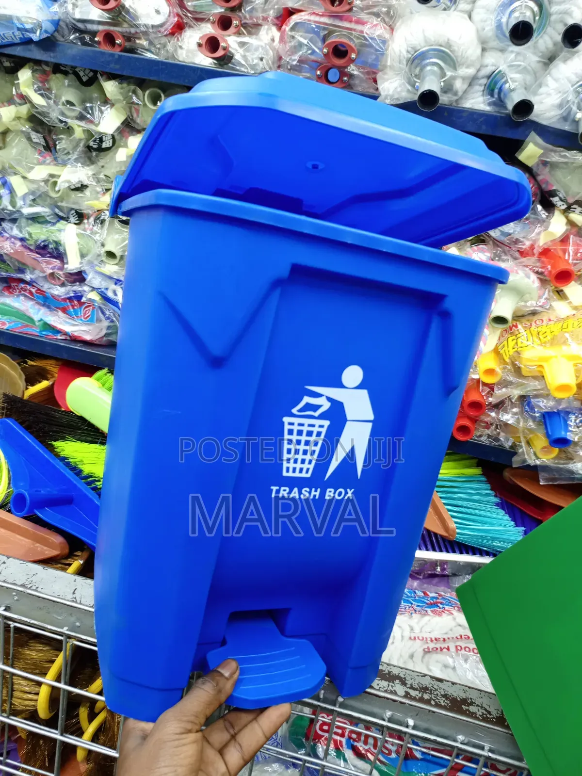 20l Blue Brooks Pedal Waste Bin, a Foot-Operated Plastic Trash Can.