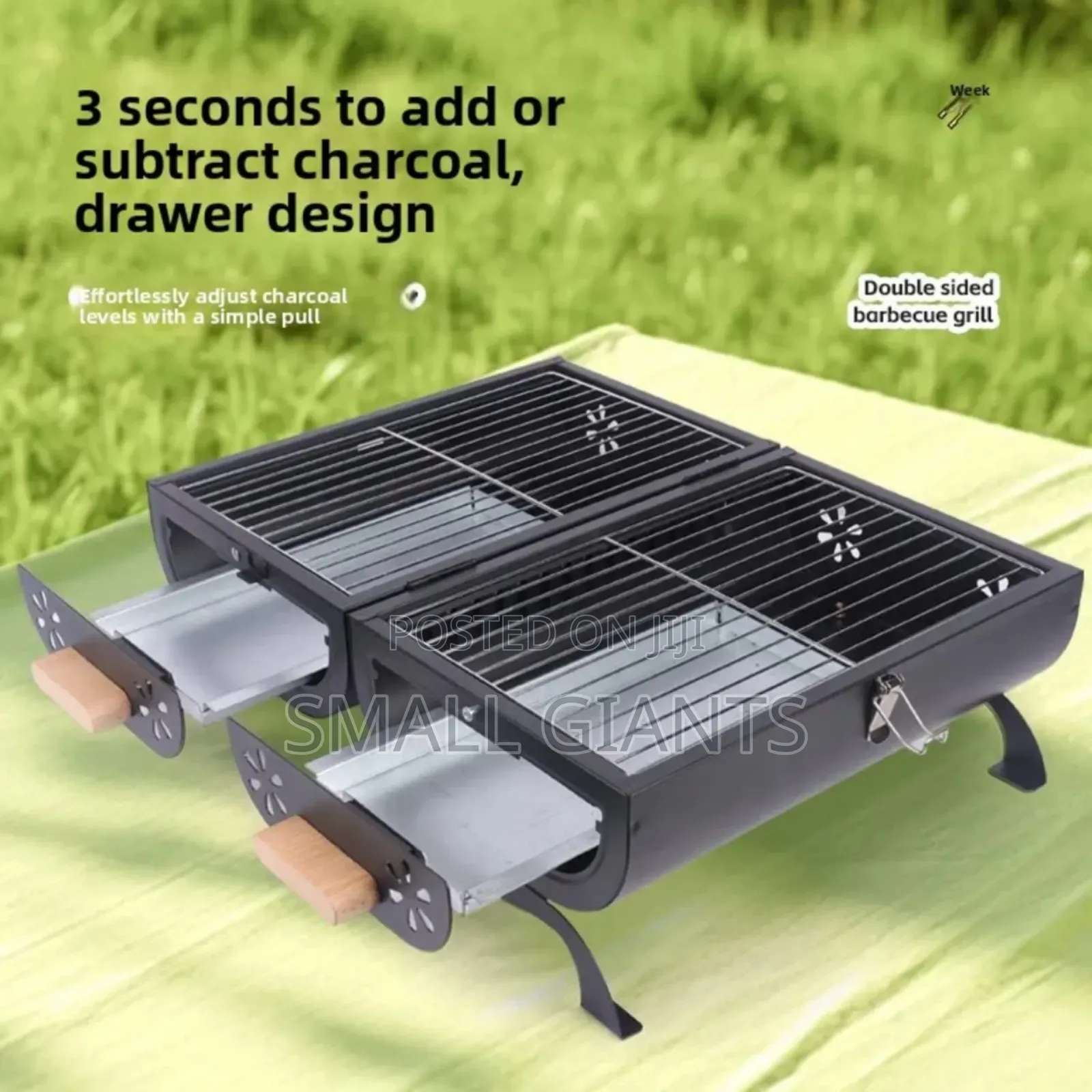 Portable, Double-Sided Charcoal Barbecue Grill