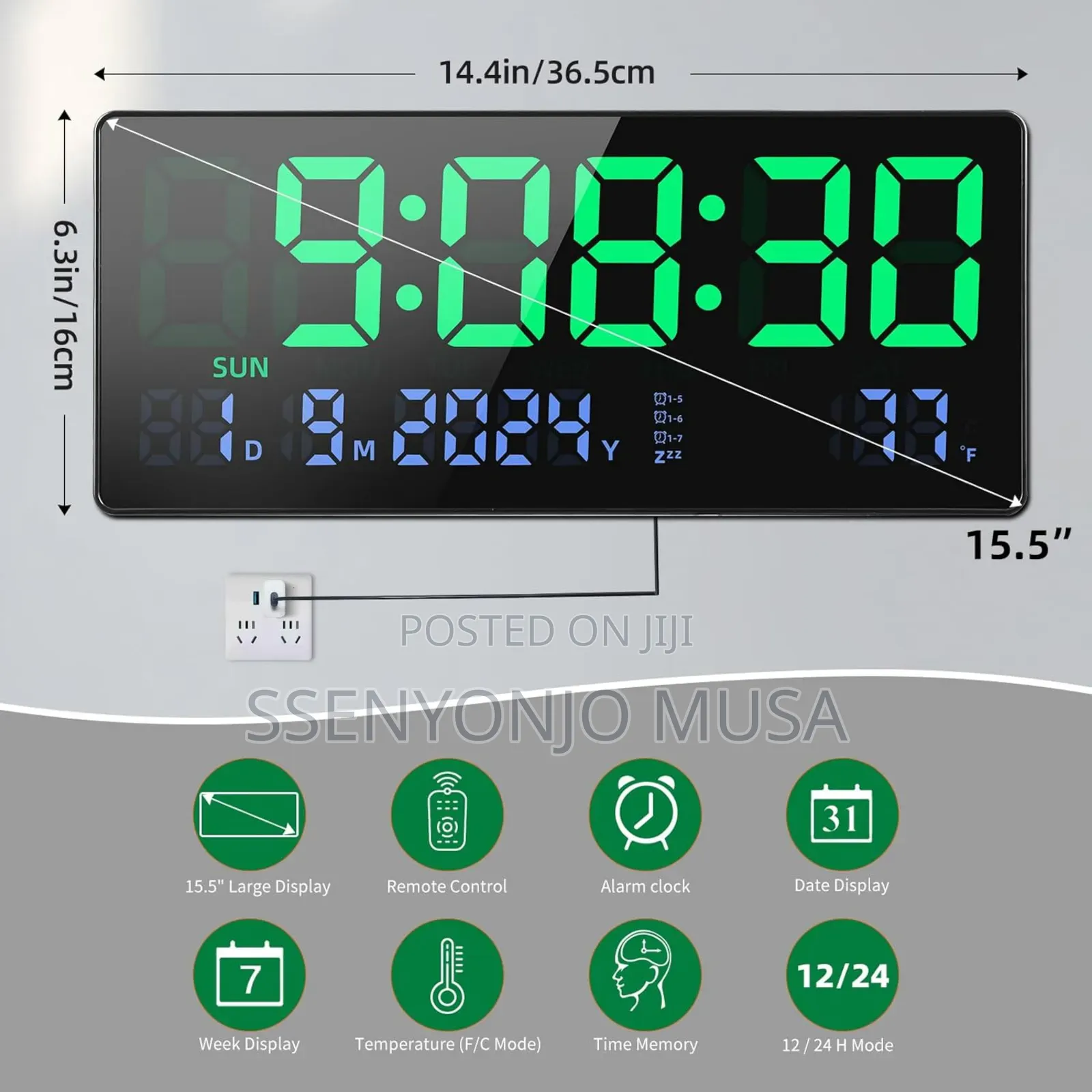16′′ Large Digital Wall Clock With Remote Control RGB Display