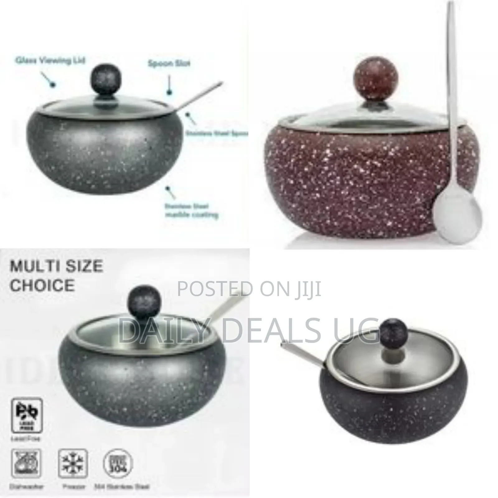 Granite Coating Stainless Steel Sugar Bowl With Clear Lid and Sugar