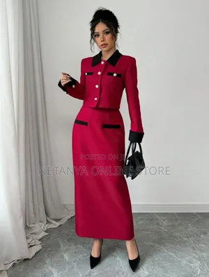 Women's Elegant Long Sleeve Coat and Skirt