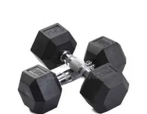 Pair of Rubber Coated Dumbbells 7.5kg Black Silver