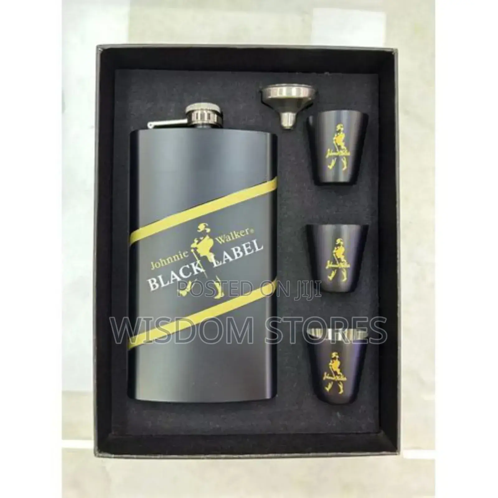 Johnnie Walker Black Label Hip Flask Gift Set- Multi Colours