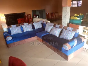 Blue L Sofa Set
