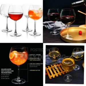 6 PCS of Crystal Stem Balloon Cocktail and Burgundy Red Wine Glasses
