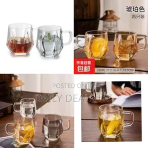 280ml Set of 2 Hexagonal Diamond Design Heat Resistant Glass Cups