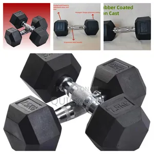 Pair of Rubber Coated Dumbbells 7.5kg Black Silver