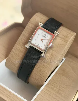Black Leather Strapped Women's Hermes Wrist Automatic Time Piece