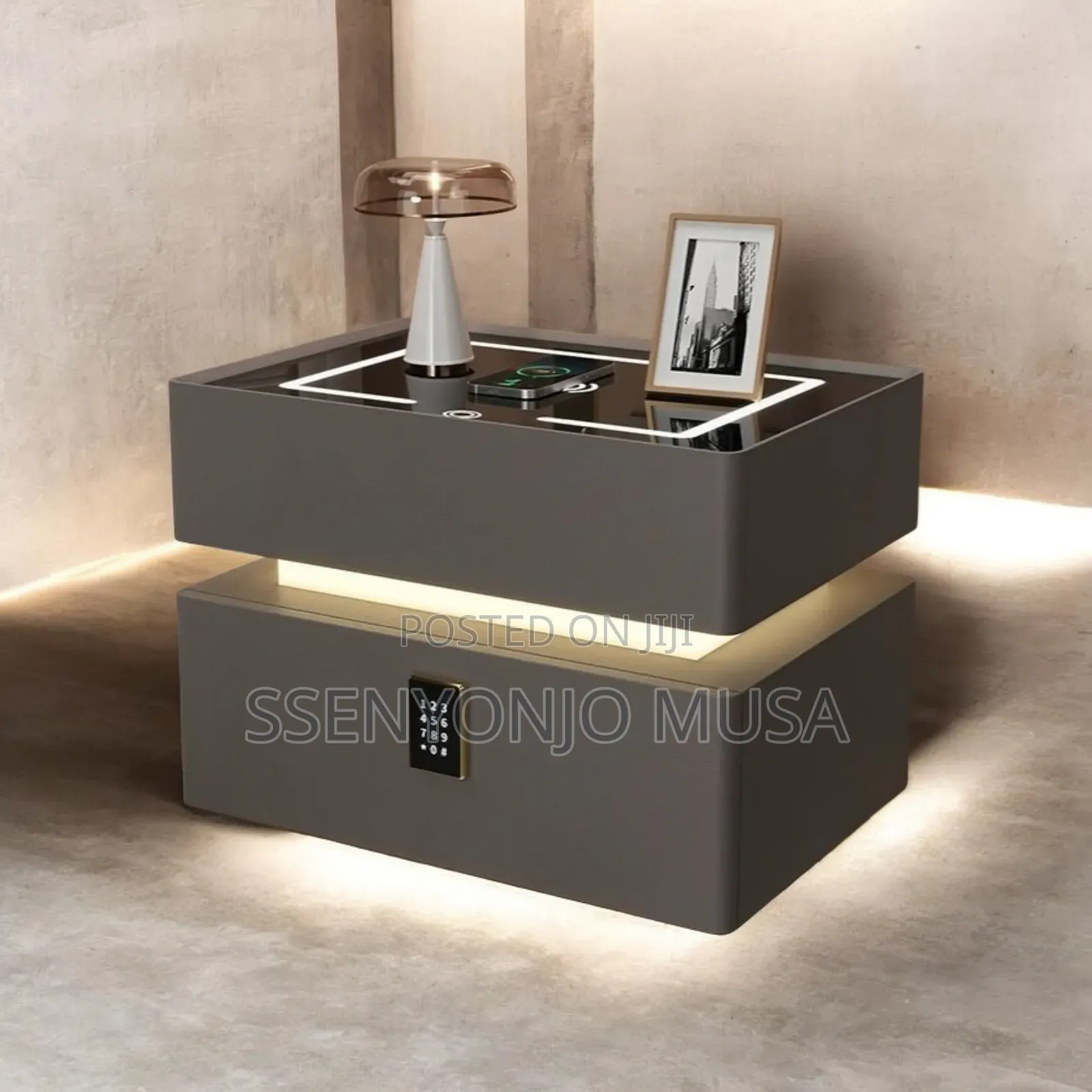 Smart Led Bedside Table With Wireless Charging, Bt Speaker Lock