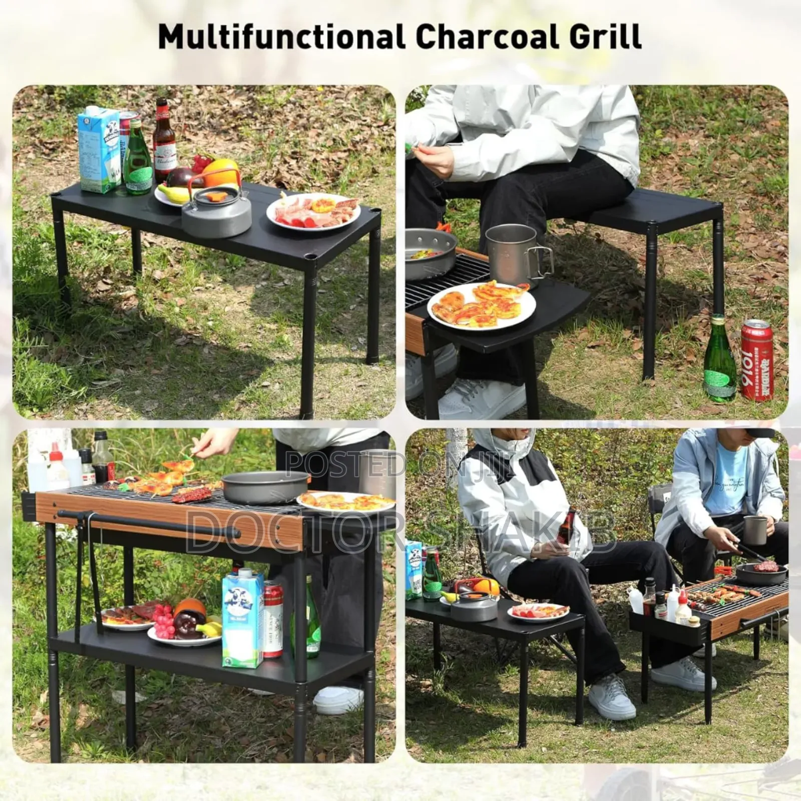 Multifunctional Camping Grill Griddle With Storage Shelf