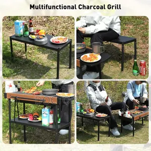 Multifunctional Camping Grill Griddle With Storage Shelf