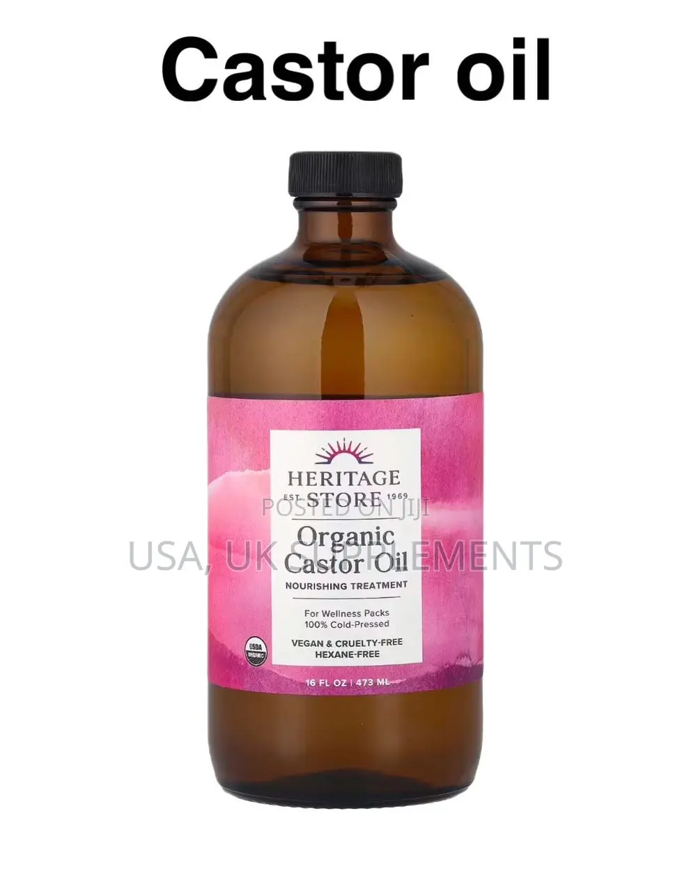 Heritage Store Organic Cold Pressed Castor Oil Hexane Free 473ml