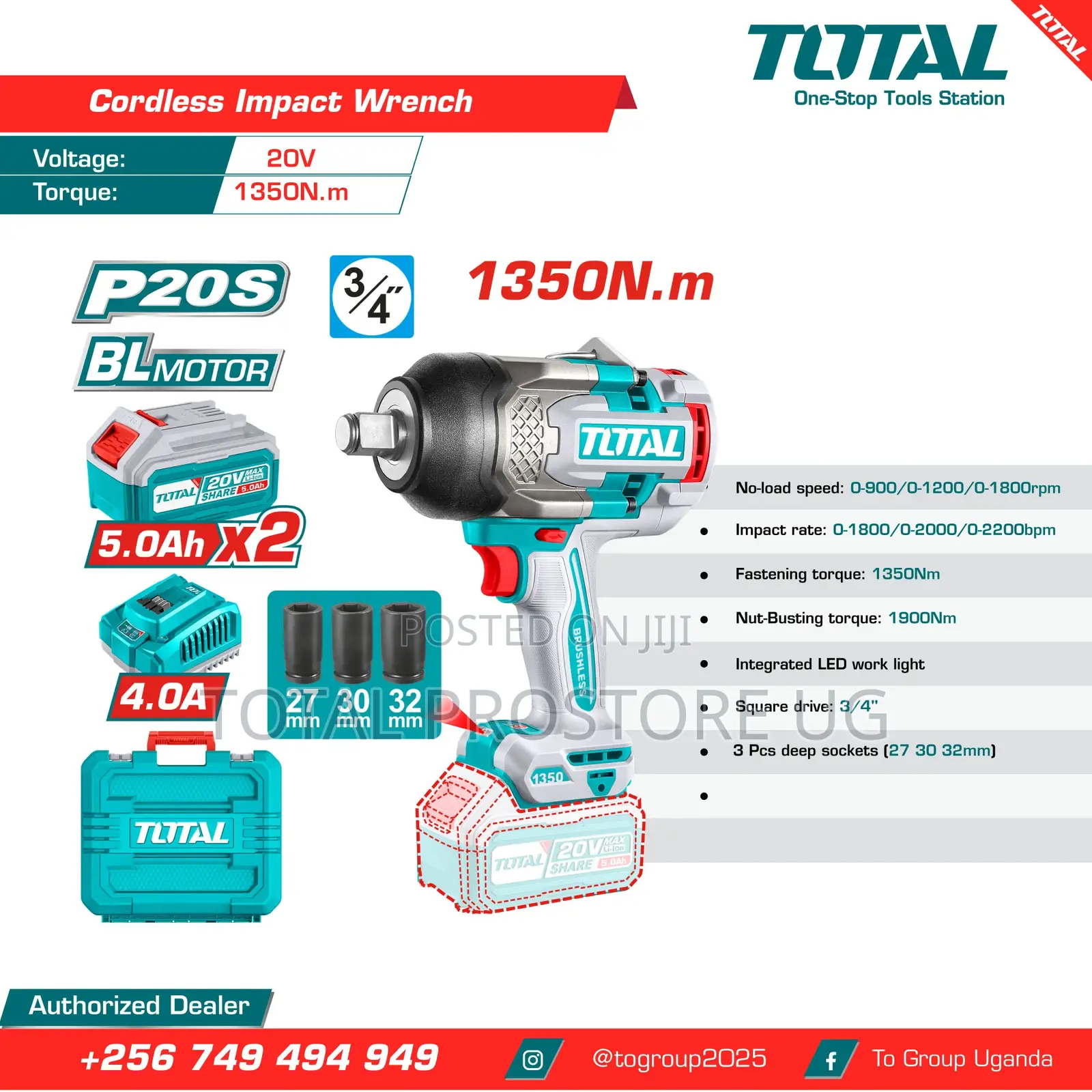Cordless Impact Wrench 1350nm (Total).