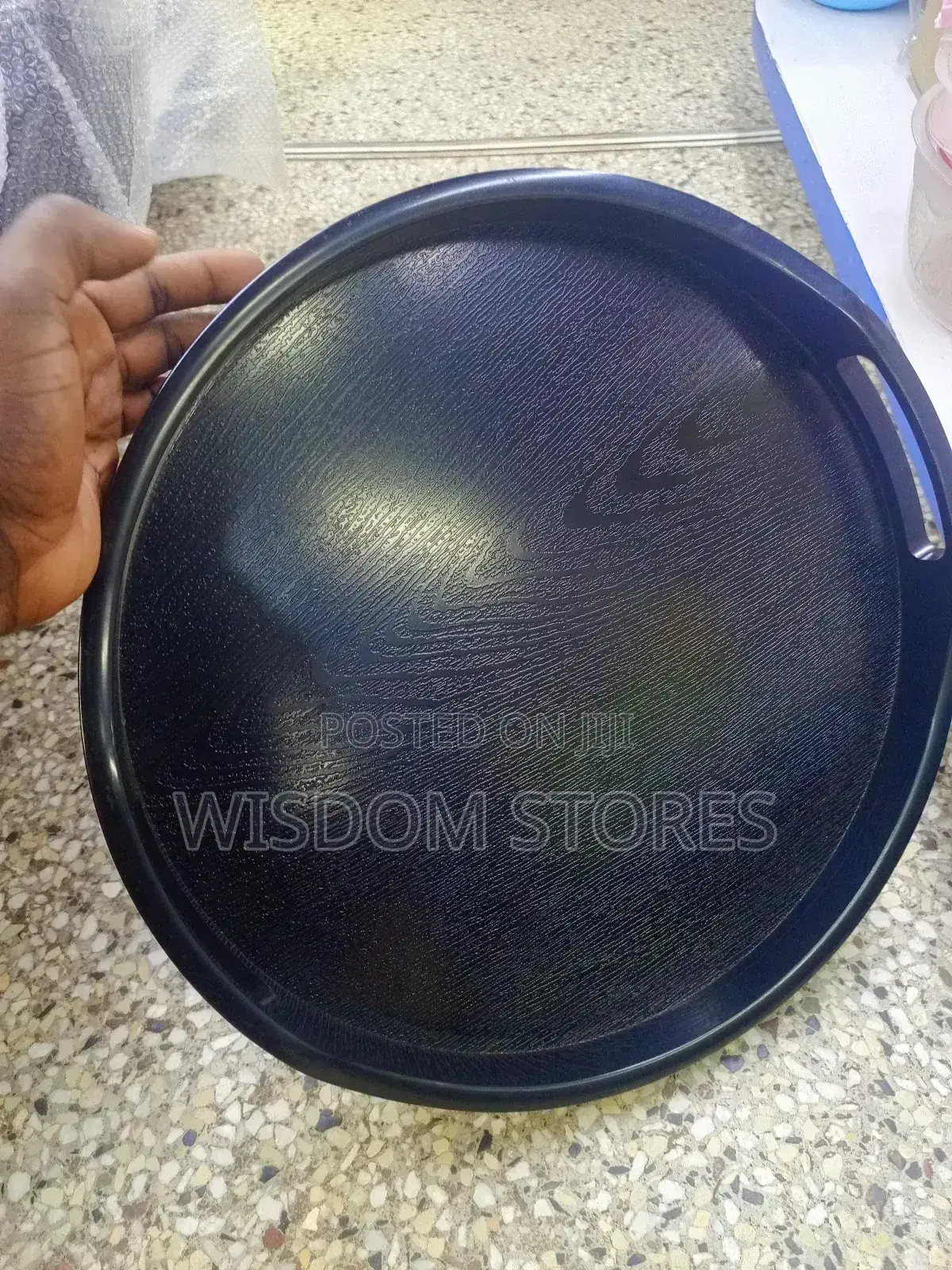 Round, Black Serving Tray