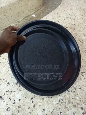 3pcs Circular Black Plastic Serving Trays.