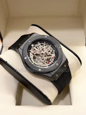 Black Leather Strapped Men's Original Hublot Mechanical Wrist Watch