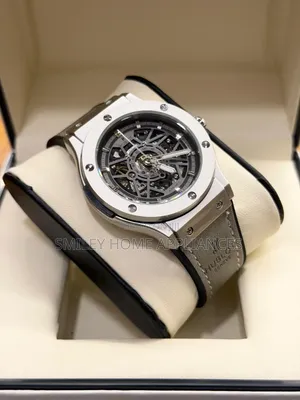 Grey Leather Strapped Mechanical Hublot Wrist Time Piece at Discount