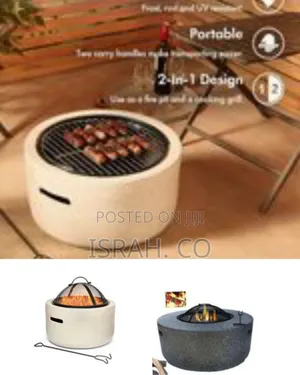 Spacious Granite-Effect Outdoor Fire Pit With Grill Spark Screen